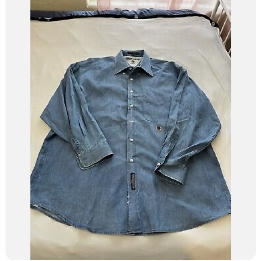 Vintage Tommy Hilfiger Mens Blue Long Sleeve Shirt Size 17-34  100% Cotton